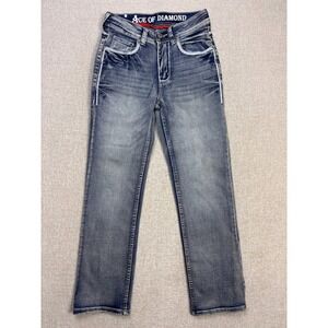 Ace of Diamond Mens Embroidered Straight Leg Jeans Blue Faded 30x30 Style 1320